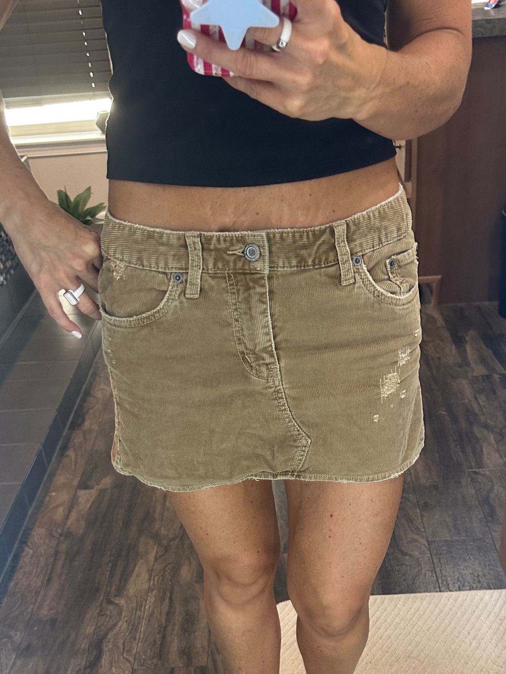 American Eagle Outfitters Olive-Tan Distressed Mini Skirt